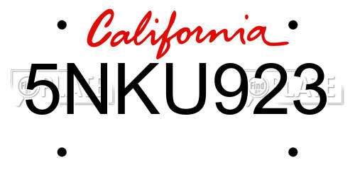 5NKU923 California License Plate