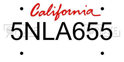 5NLA655 California License Plate