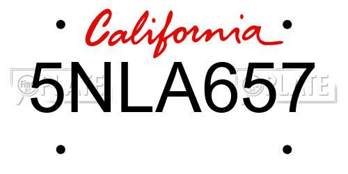 5NLA657 California License Plate