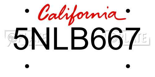 5NLB667 California License Plate