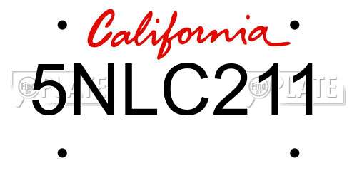 5NLC211 California License Plate