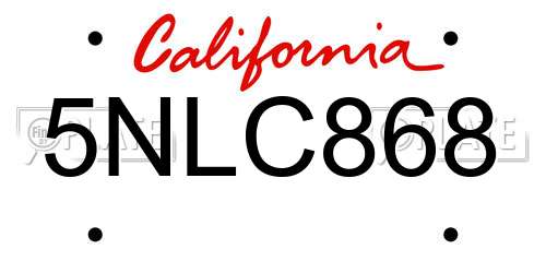 5NLC868 California License Plate