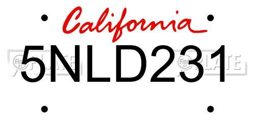 5NLD231 California License Plate