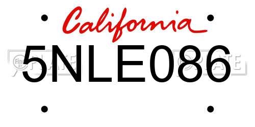 5NLE086 California License Plate