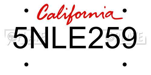 5NLE259 California License Plate