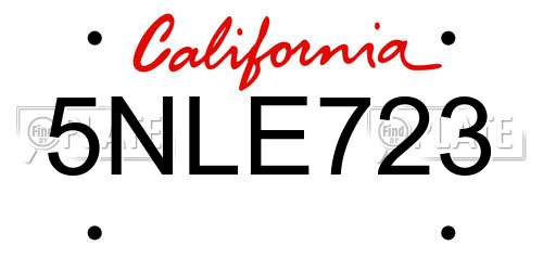 5NLE723 California License Plate