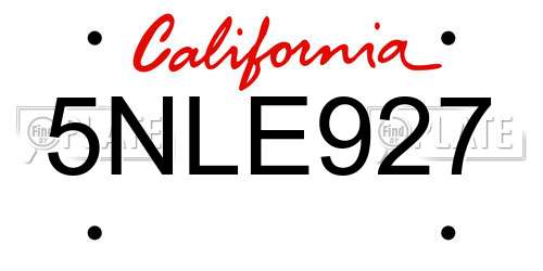 5NLE927 California License Plate