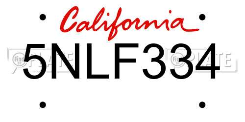 5NLF334 California License Plate