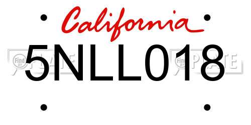 5NLL018 California License Plate