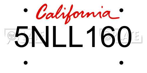 5NLL160 California License Plate
