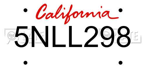 5NLL298 California License Plate