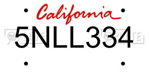 5NLL334 California License Plate