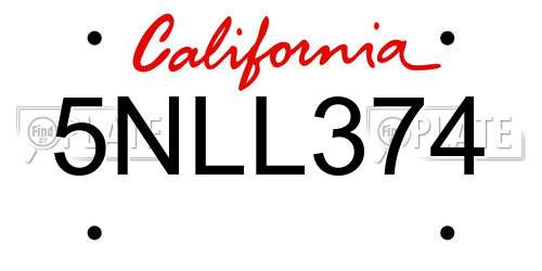 5NLL374 California License Plate