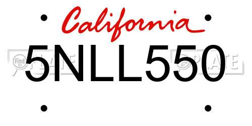 5NLL550 California License Plate
