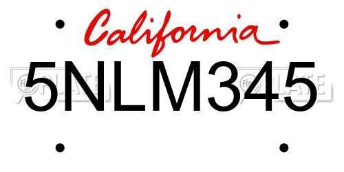 5NLM345 California License Plate