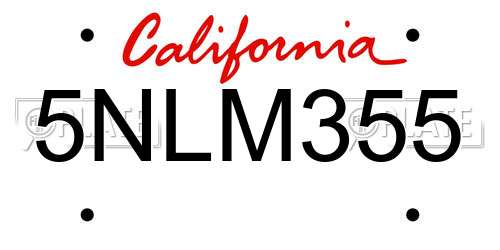 5NLM355 California License Plate