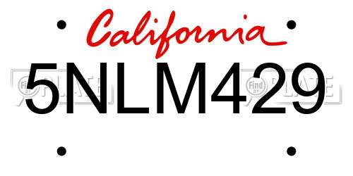 5NLM429 California License Plate
