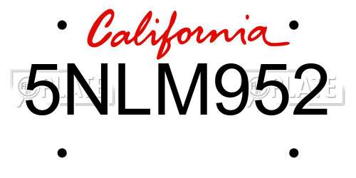 5NLM952 California License Plate