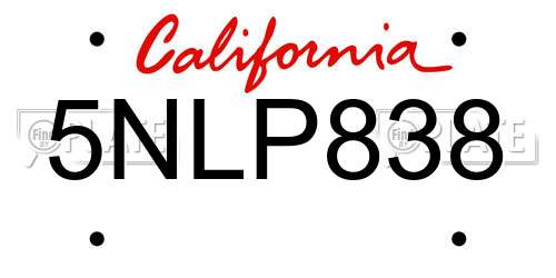 5NLP838 California License Plate