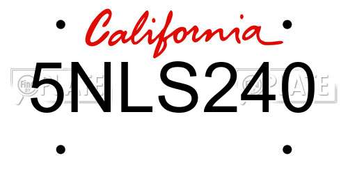 5NLS240 California License Plate