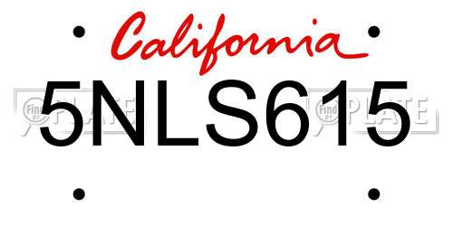 5NLS615 California License Plate