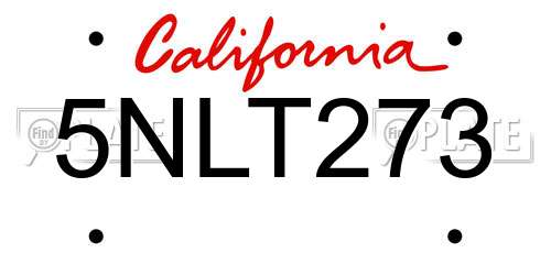 5NLT273 California License Plate