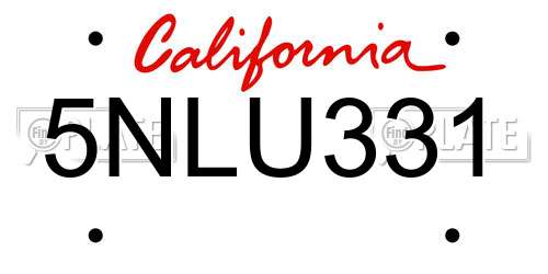 5NLU331 California License Plate