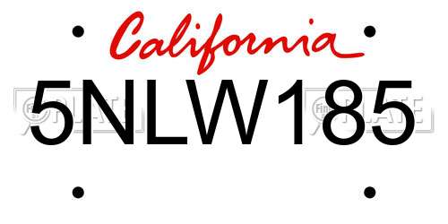 5NLW185 California License Plate