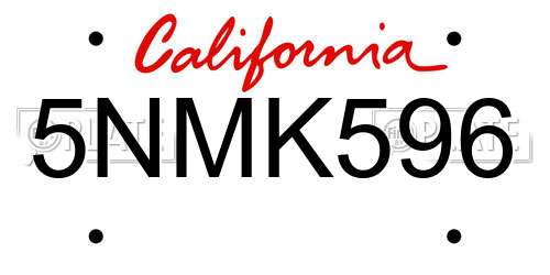 5NMK596 California License Plate