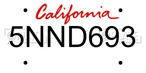 5NND693 California License Plate