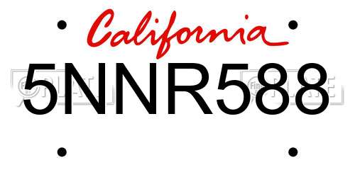 5NNR588 California License Plate
