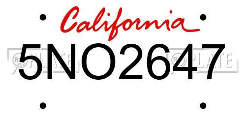 5NO2647 California License Plate
