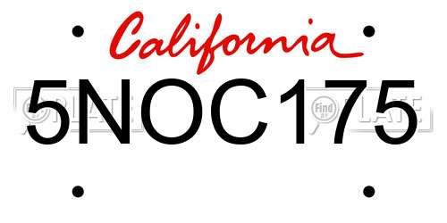 5NOC175 California License Plate