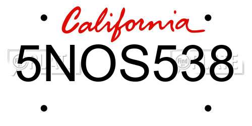 5NOS538 California License Plate