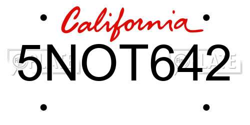 5NOT642 California License Plate