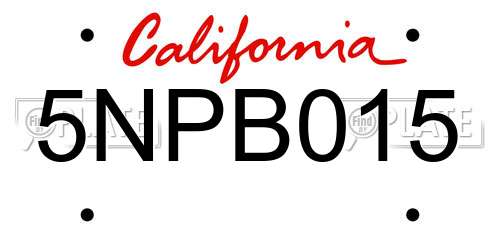 5NPB015 California License Plate