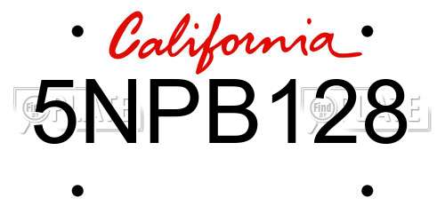 5NPB128 California License Plate