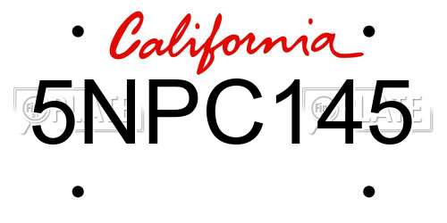 5NPC145 California License Plate