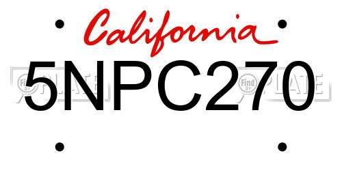 5NPC270 California License Plate