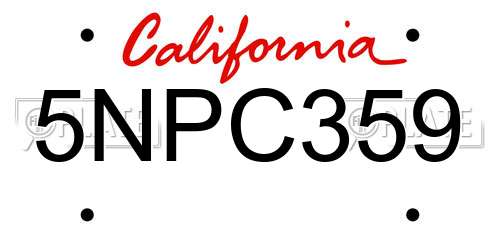 5NPC359 California License Plate