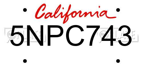 5NPC743 California License Plate