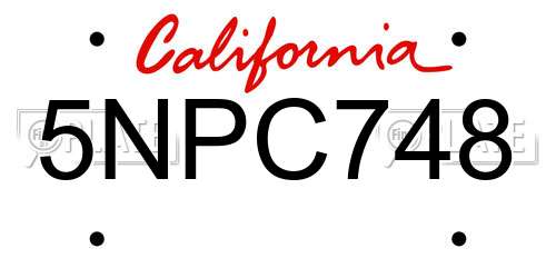 5NPC748 California License Plate