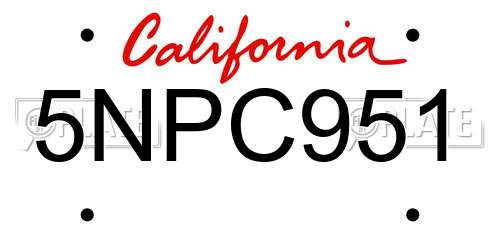 5NPC951 California License Plate