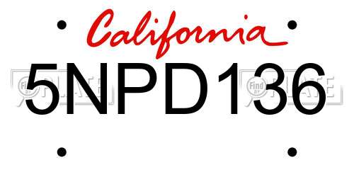 5NPD136 California License Plate