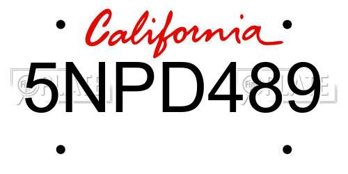5NPD489 California License Plate
