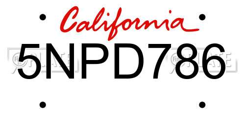 5NPD786 California License Plate