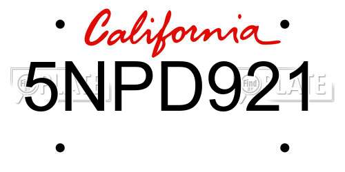 5NPD921 California License Plate