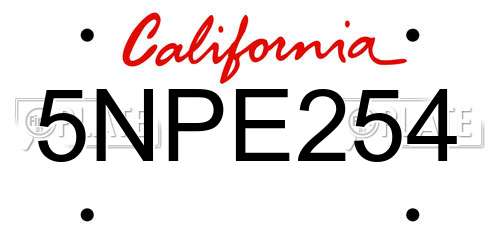 5NPE254 California License Plate