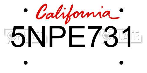 5NPE731 California License Plate