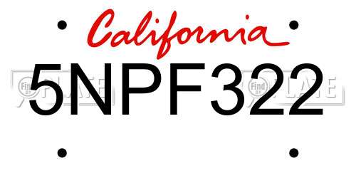 5NPF322 California License Plate